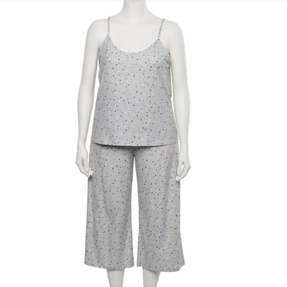 SO NWT jrs plus pajama set gray with colorful dots/cami and cropped pants set 2X - Picture 1 of 14